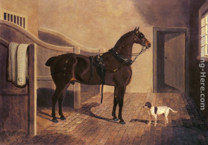 A Favorite Coach Horse and Dog in a Stable painting - John Frederick Herring Snr A Favorite Coach Horse and Dog in a Stable art painting